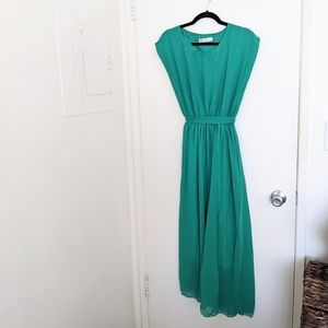 FashionMia CI Teal Green Cap Sleeve Maxi Dress